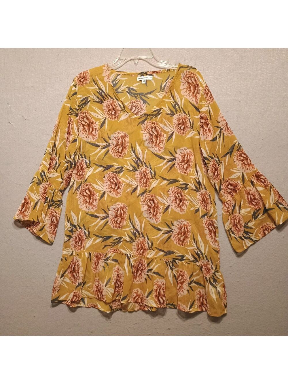 Crosstree Lane Semi Sheer V Neck Blouse Sz M